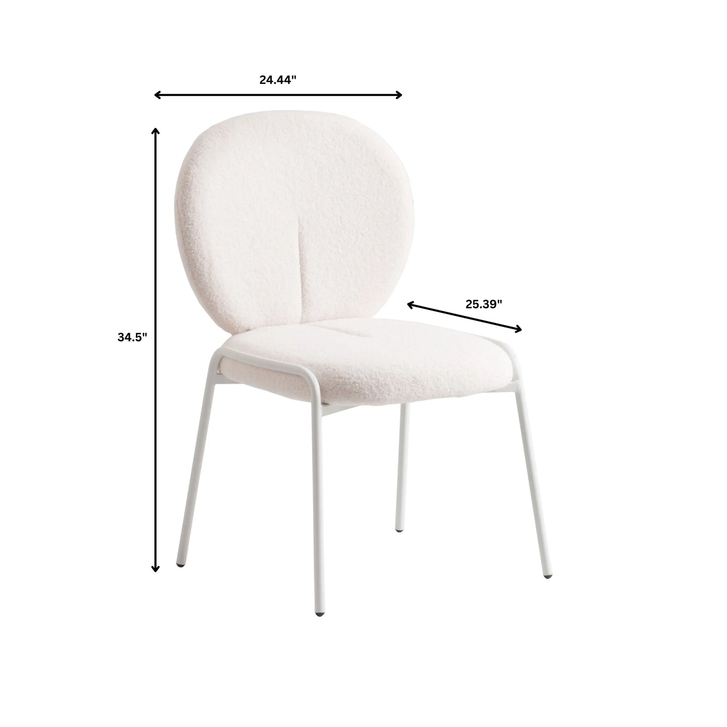 Celestial Boucle Dining Chairs with White Powder-Coated Iron Frame Set of 4 - Elax Furniture