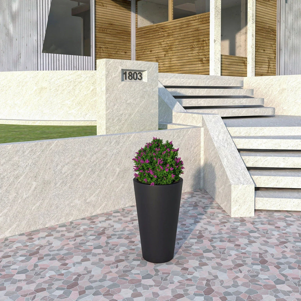 Pebble Modern Fiberstone and MGO Clay Tapered Round Planter for Indoor and Outdoor - Elax Furniture