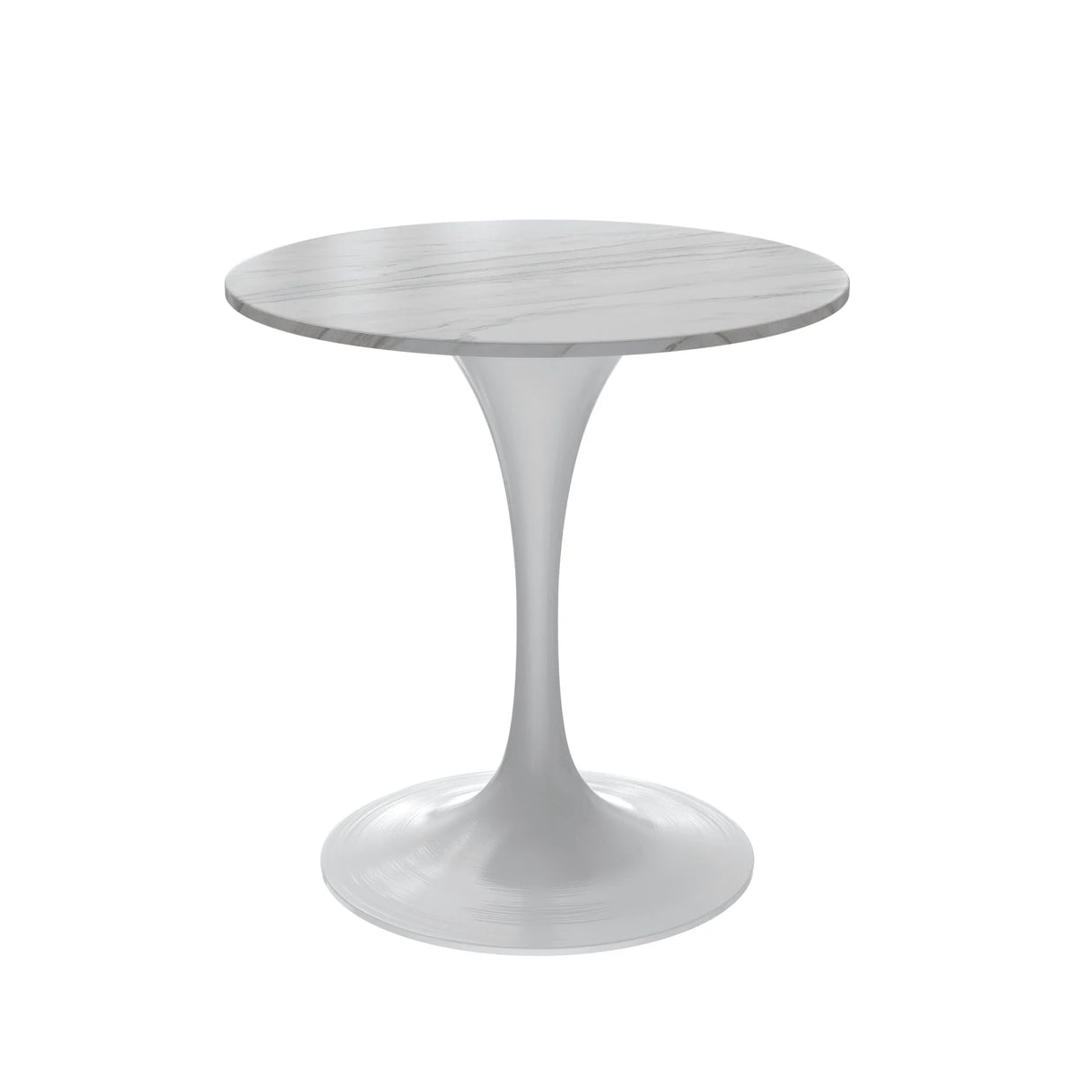 Verve Round Dining Table with MDF/Sintered Stone/Resin Tabletop in White Stainless Steel Pedestal Base - Elax Furniture
