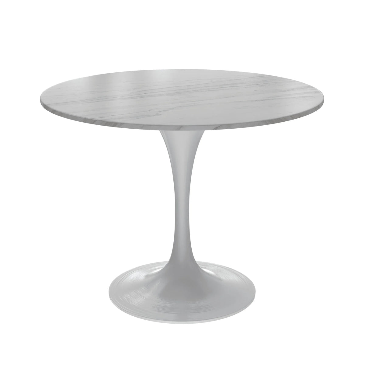 Verve Round Dining Table with MDF/Sintered Stone/Resin Tabletop in White Stainless Steel Pedestal Base - Elax Furniture
