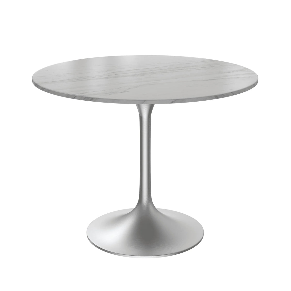 Verve Round Dining Table with MDF/Sintered Stone/Resin Tabletop in Silver Stainless Steel Pedestal Base - Elax Furniture