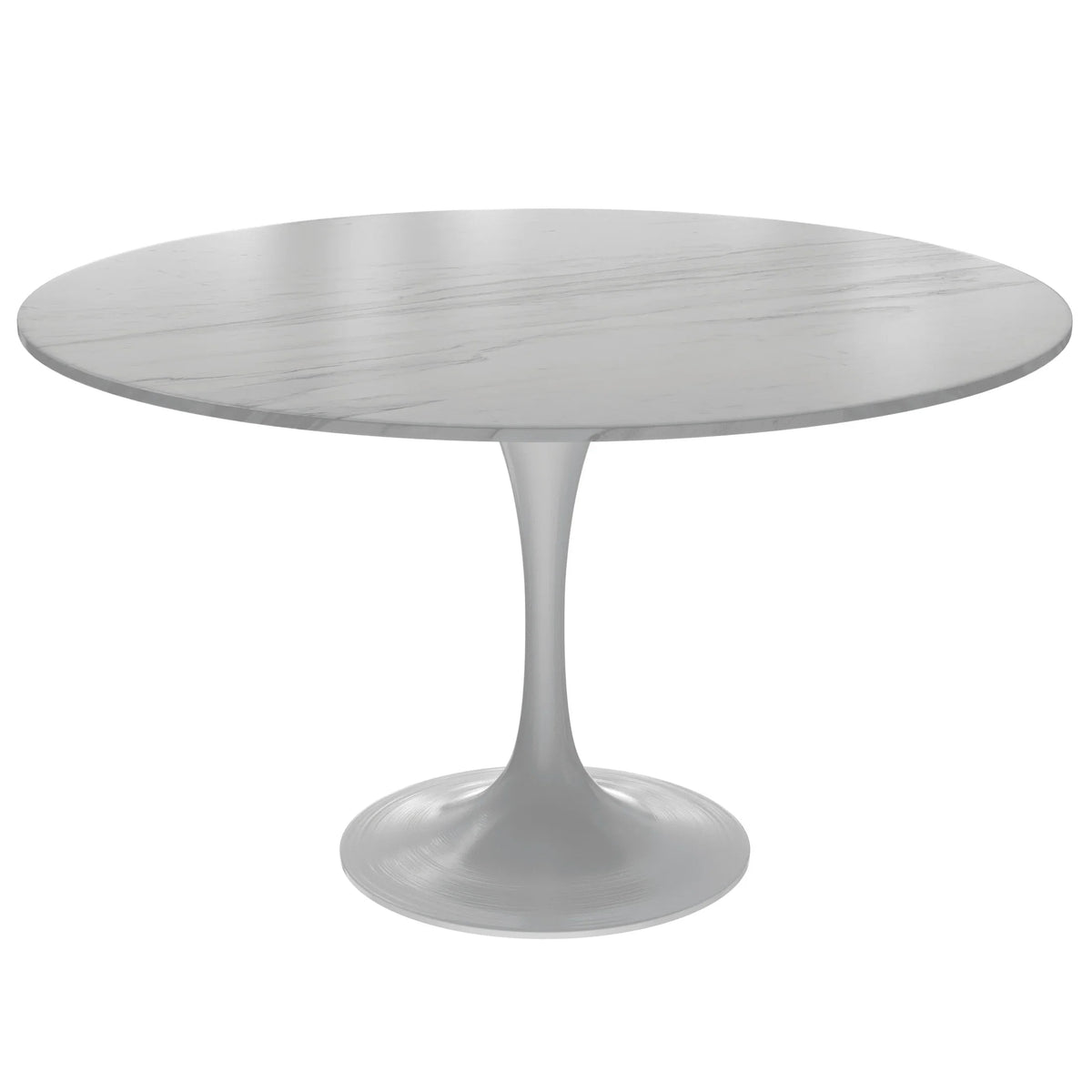 Verve Round Dining Table with MDF/Sintered Stone/Resin Tabletop in White Stainless Steel Pedestal Base - Elax Furniture