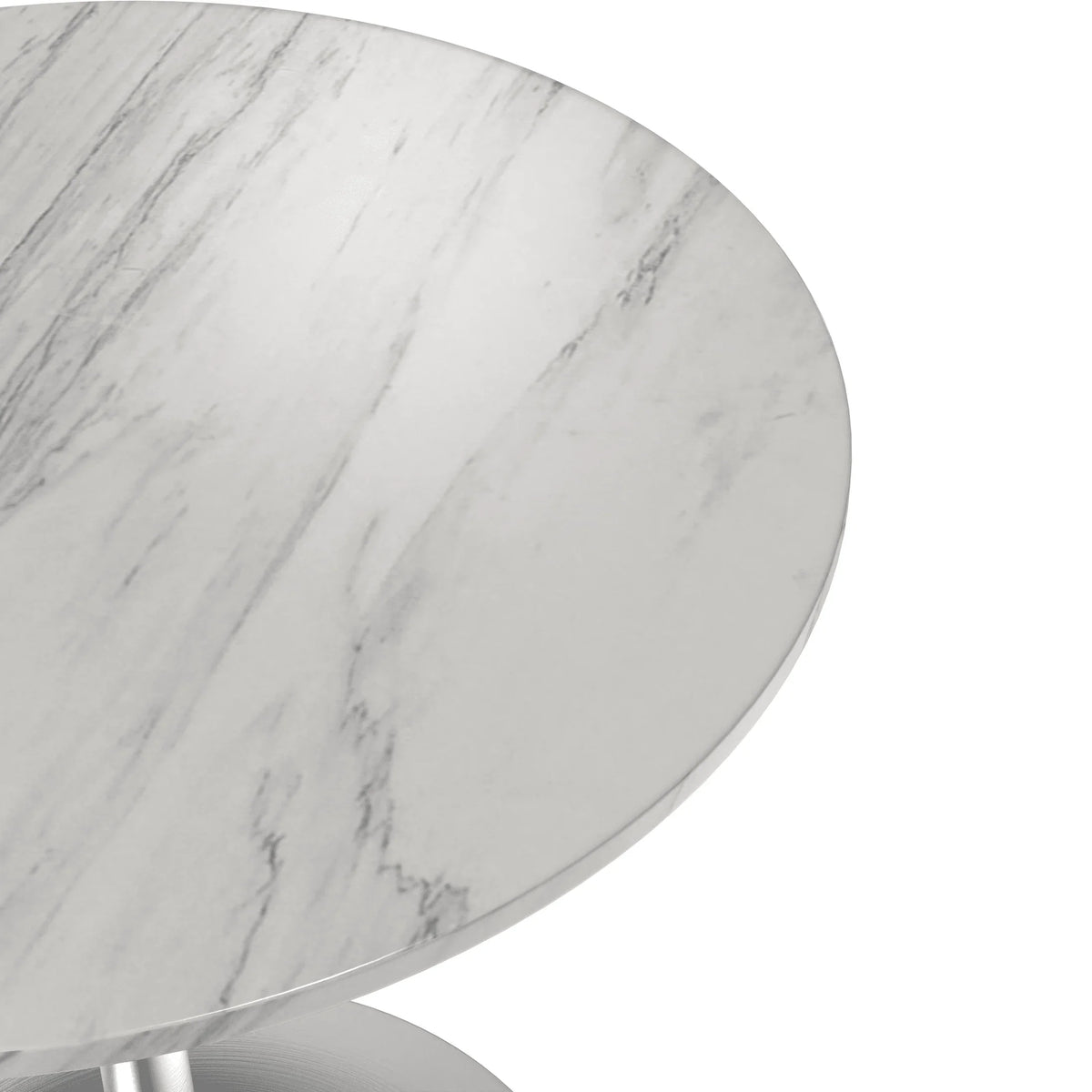 Verve Round Dining Table with MDF/Sintered Stone/Resin Tabletop in Silver Stainless Steel Pedestal Base - Elax Furniture