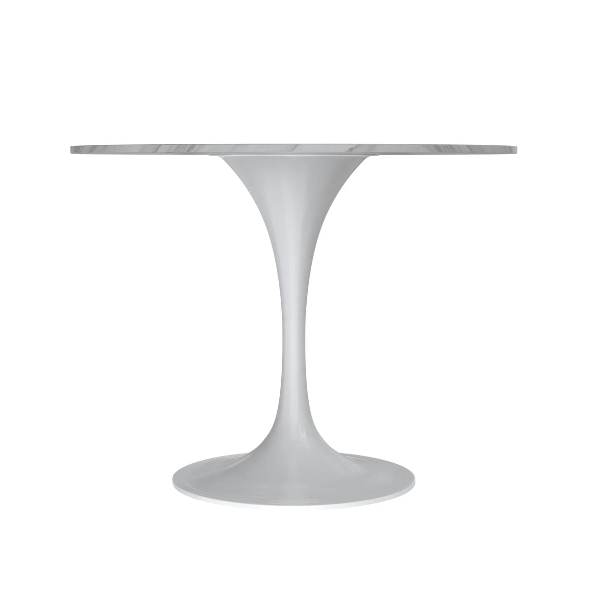 Verve Round Dining Table with MDF/Sintered Stone/Resin Tabletop in White Stainless Steel Pedestal Base - Elax Furniture