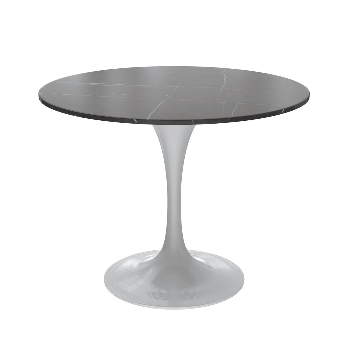 Verve Round Dining Table with MDF/Sintered Stone/Resin Tabletop in White Stainless Steel Pedestal Base - Elax Furniture
