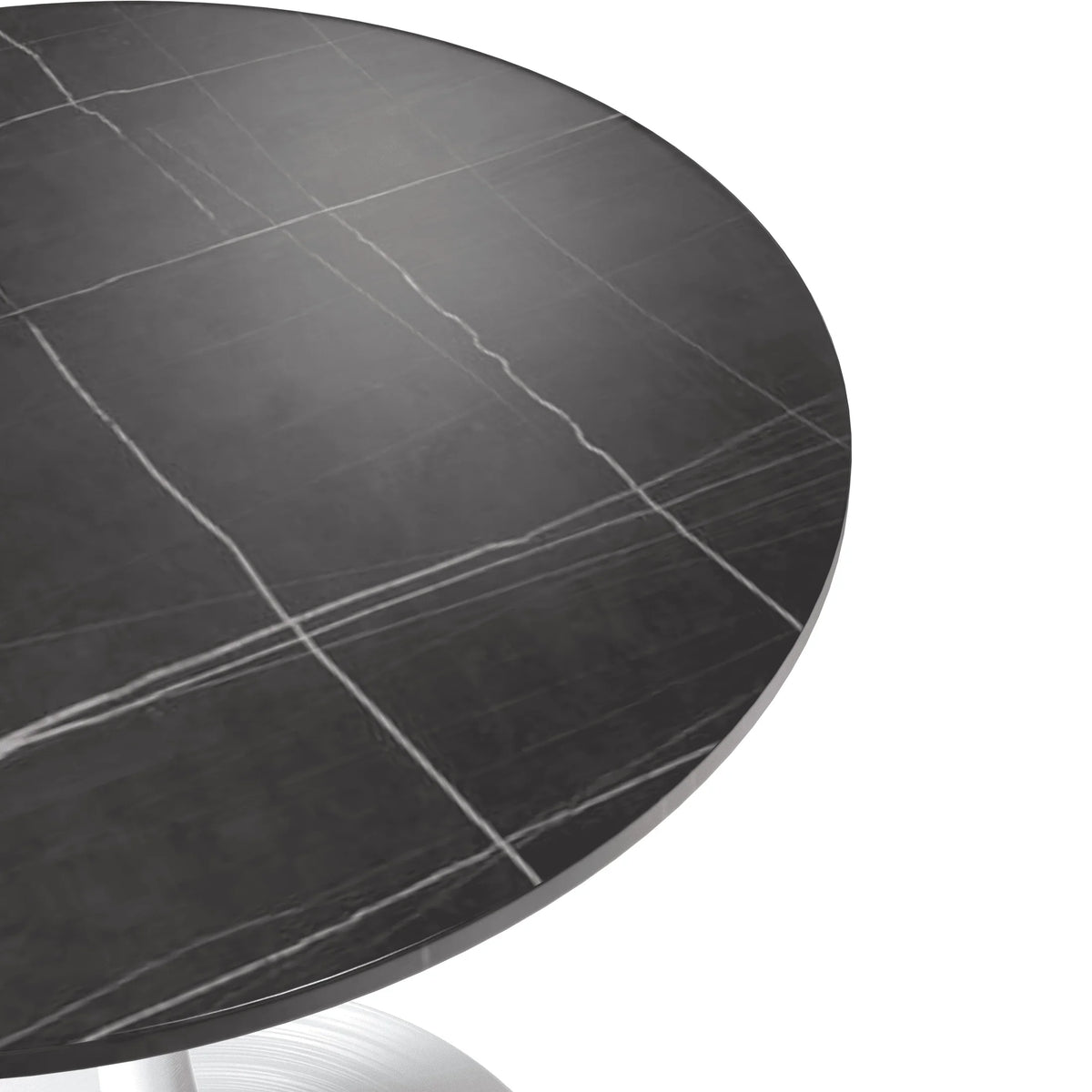 Verve Round Dining Table with MDF/Sintered Stone/Resin Tabletop in White Stainless Steel Pedestal Base - Elax Furniture