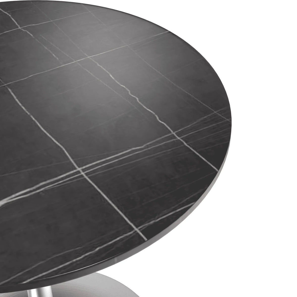 Verve Round Dining Table with MDF/Sintered Stone/Resin Tabletop in Silver Stainless Steel Pedestal Base - Elax Furniture
