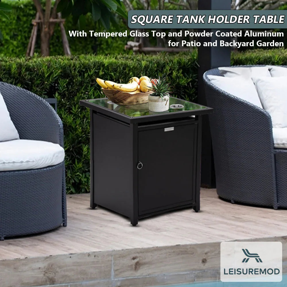 Walbrooke Modern Square Tank Holder Table with Tempered Glass Top and Powder Coated Aluminum - Elax Furniture