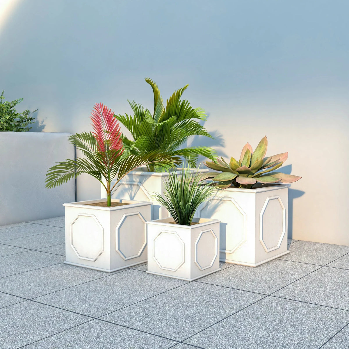 Sprout 7-Piece Fiberstone and MGO Clay Planter Set, Mid-Century Modern Square Planter Pot for Indoor and Outdoor - Elax Furniture