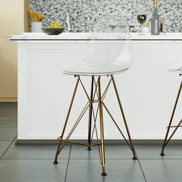 Cresco Modern Acrylic Barstool with Gold Chrome Base and Footrest - Elax Furniture