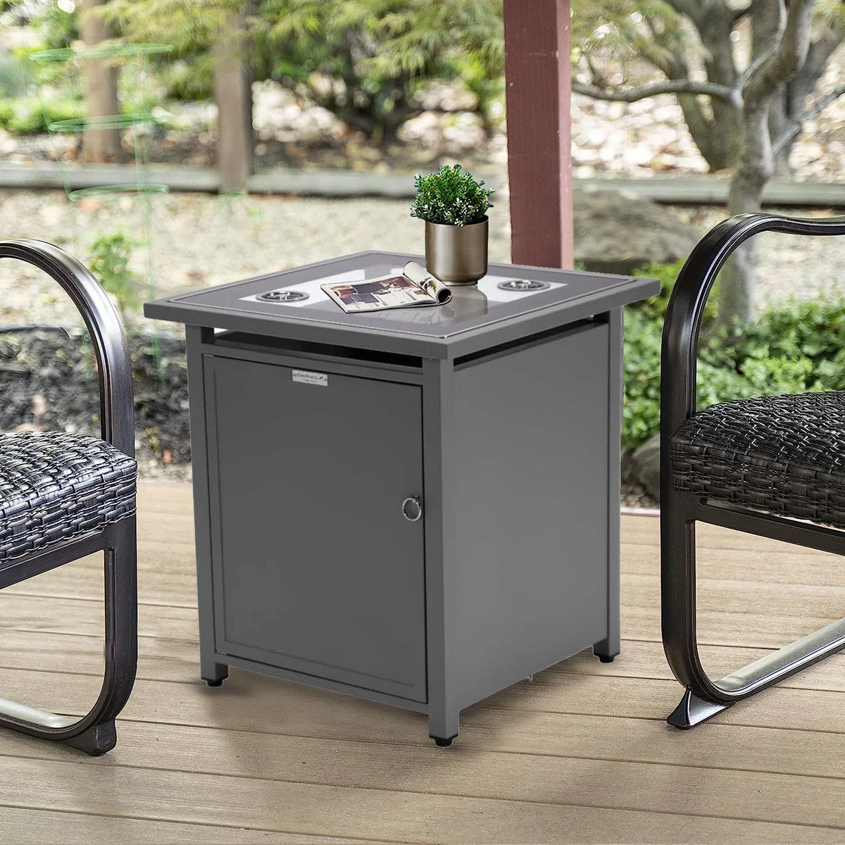 Walbrooke Modern Square Tank Holder Table with Tempered Glass Top and Powder Coated Aluminum - Elax Furniture