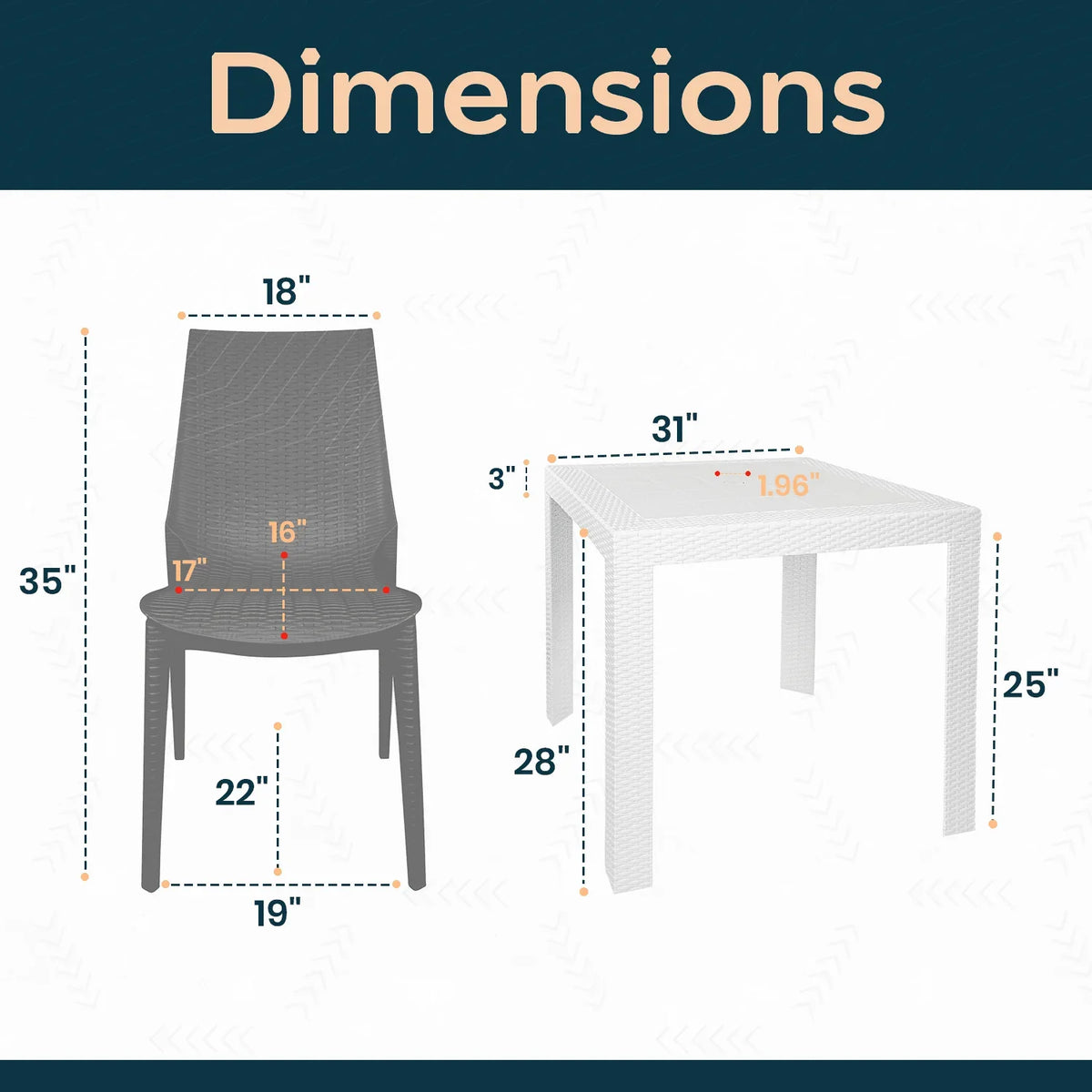 Kent Mid-Century Modern Weave Design 3-Piece Outdoor Patio Dining Set - Elax Furniture