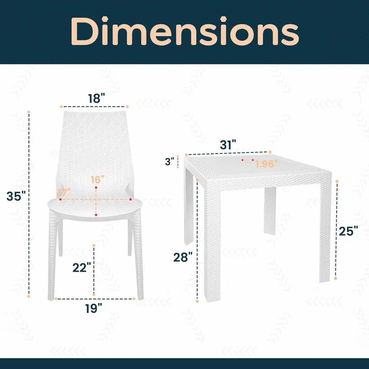 Kent Mid-Century Modern Weave Design 3-Piece Outdoor Patio Dining Set - Elax Furniture