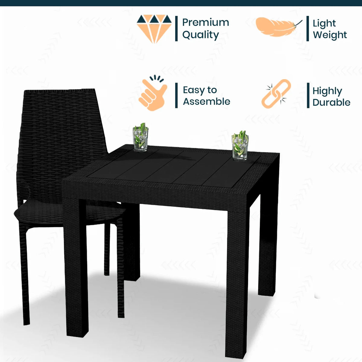 Kent Mid-Century Modern Weave Design 3-Piece Outdoor Patio Dining Set - Elax Furniture