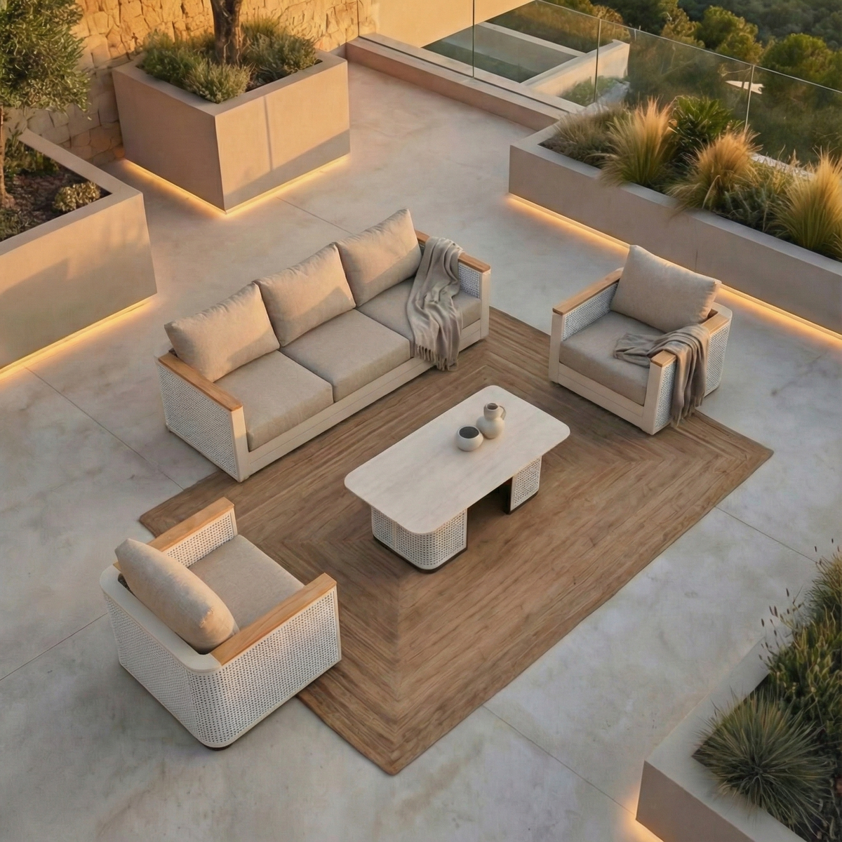 LeisureMod Arvin 4-Piece Conversation Set with Coffee Table, Sofa, and 2 Accent Chairs