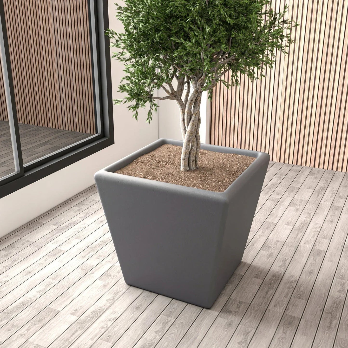 Blossom Fiberstone Tapered Square Planter Pot in Dark Grey - Elax Furniture