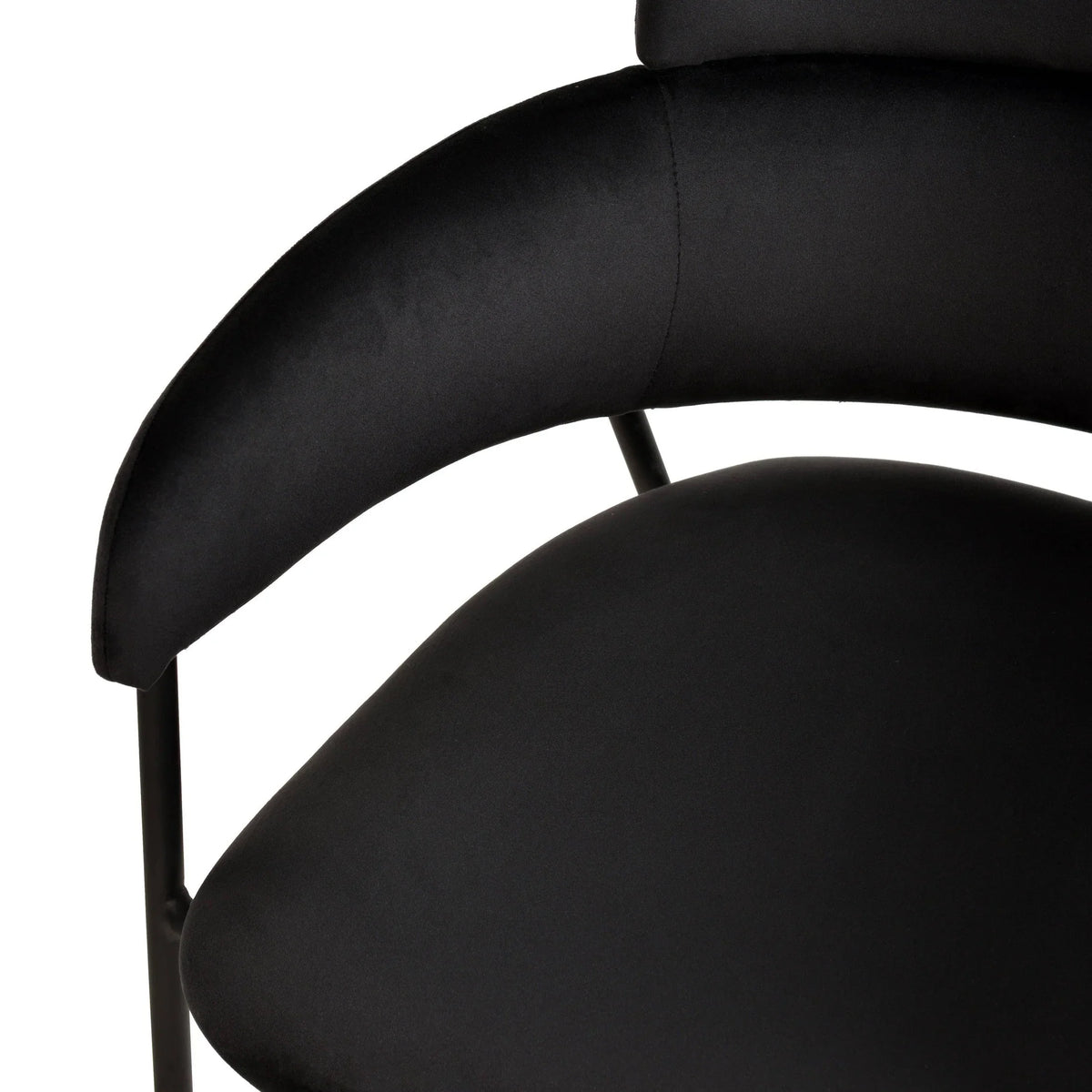 Axis Upholstered Dining Chair with Curved Open-Back and Arms and Black Stainless Steel Legs - Elax Furniture
