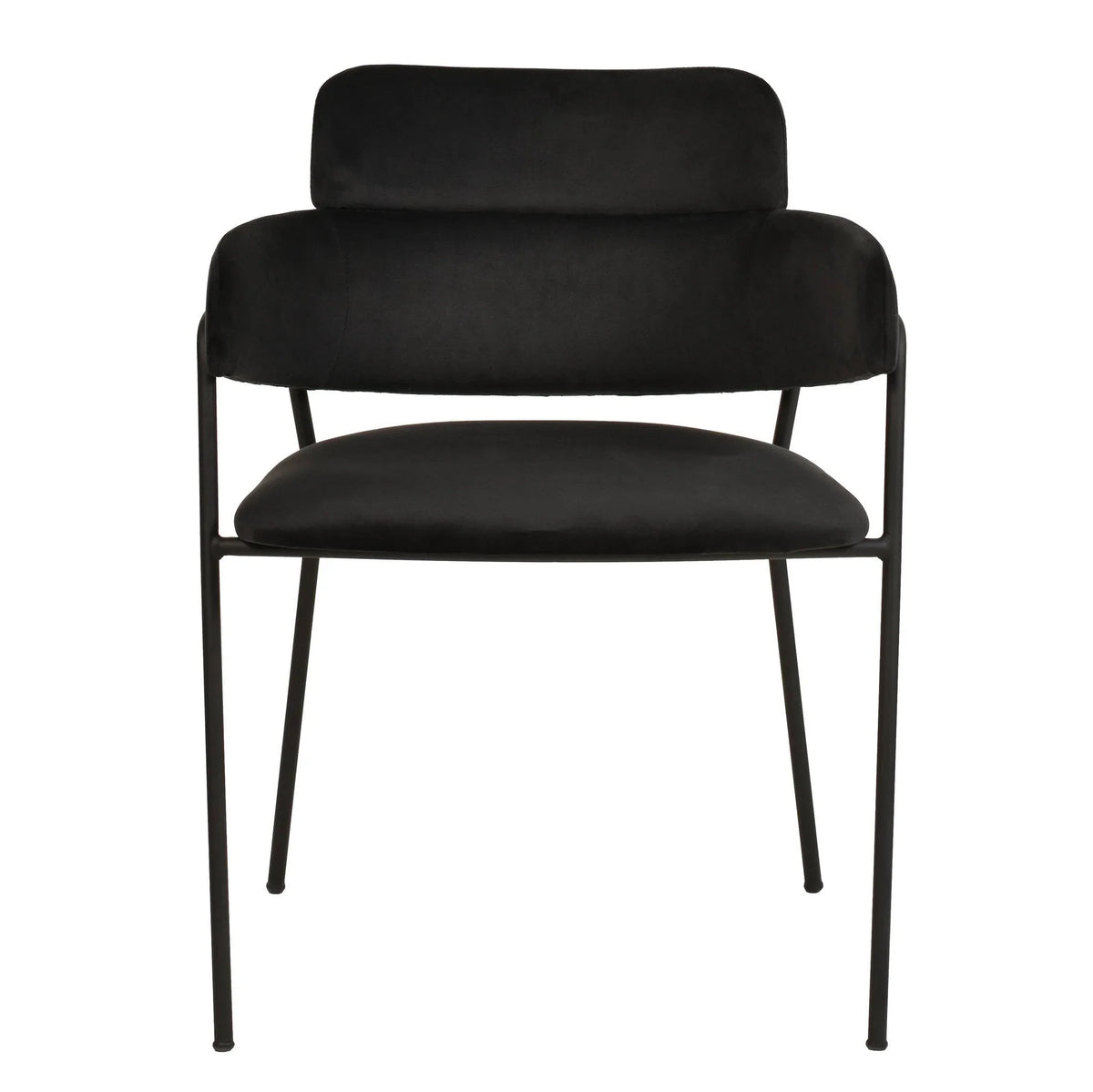 Axis Upholstered Dining Chair with Curved Open-Back and Arms and Black Stainless Steel Legs - Elax Furniture