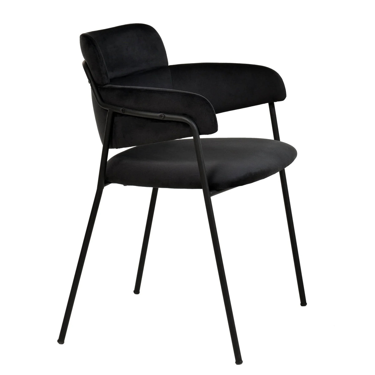 Axis Upholstered Dining Chair with Curved Open-Back and Arms and Black Stainless Steel Legs - Elax Furniture