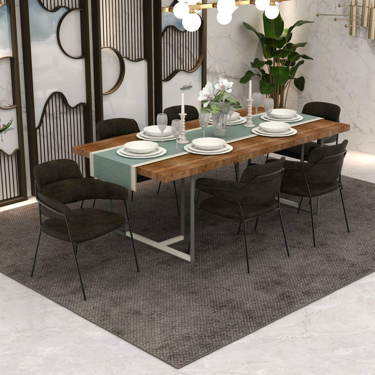 Axis Upholstered Dining Chair with Curved Open-Back and Arms and Black Stainless Steel Legs - Elax Furniture