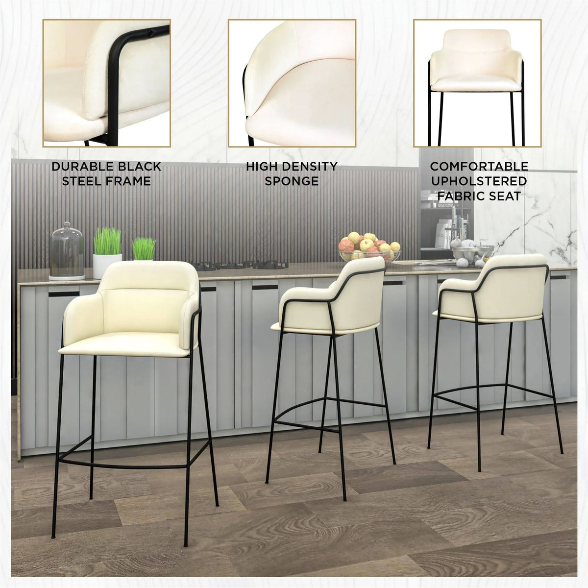 Axis 40" Bar Stool Ergonomic Pub Chair with Powder-Coated Stainless Steel Base and Footrest - Elax Furniture