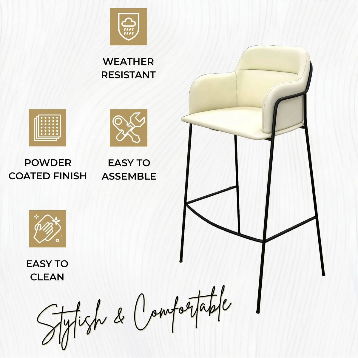 Axis 40" Bar Stool Ergonomic Pub Chair with Powder-Coated Stainless Steel Base and Footrest - Elax Furniture
