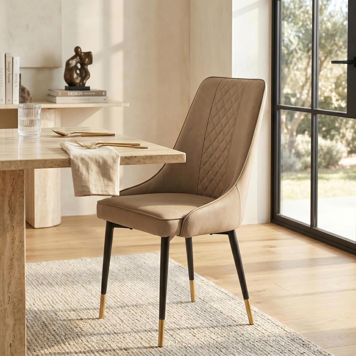 Allure Leather Dining Chairs in Steel Legs with Gold Accent Tips