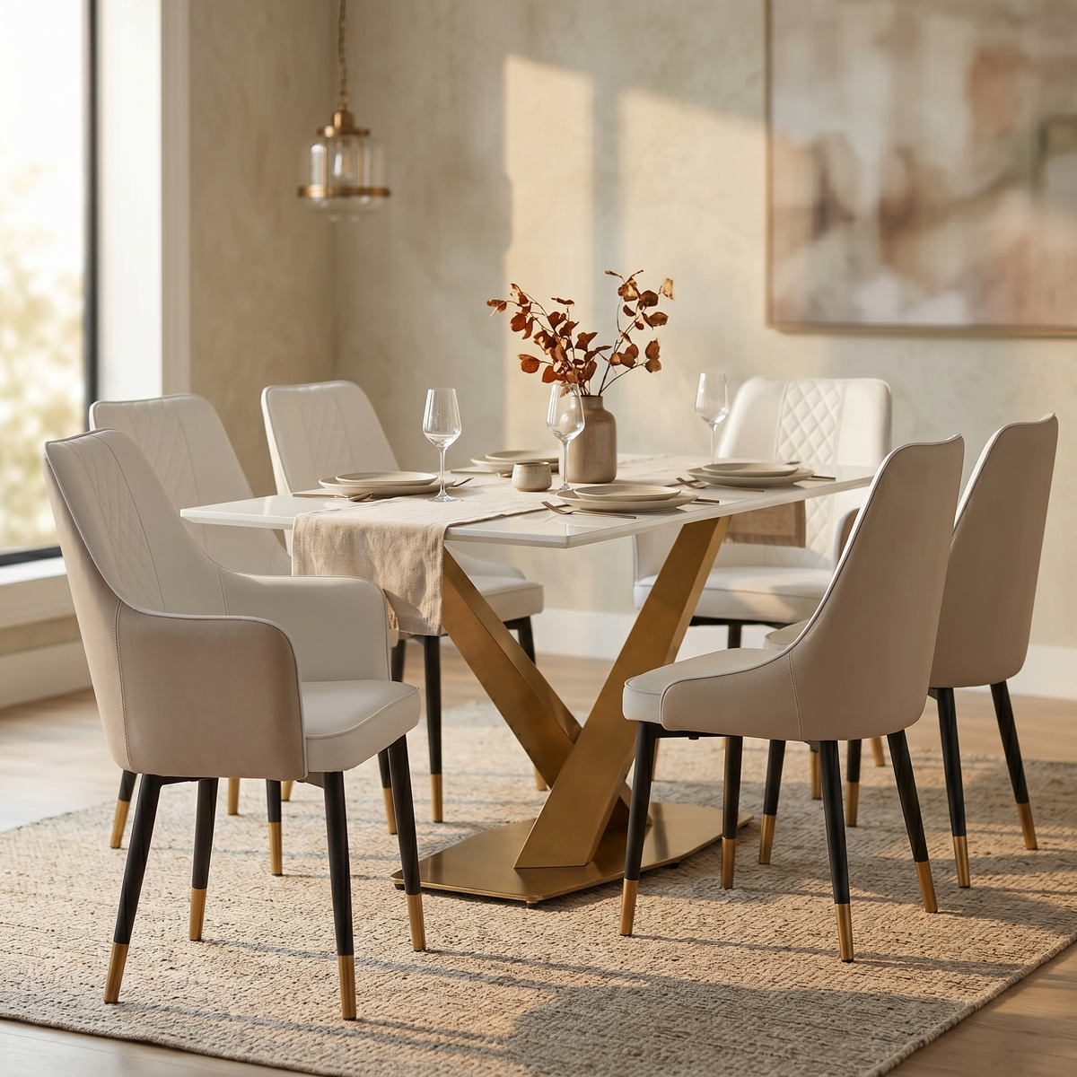 Allure Leather Dining Chairs in Steel Legs with Gold Accent Tips