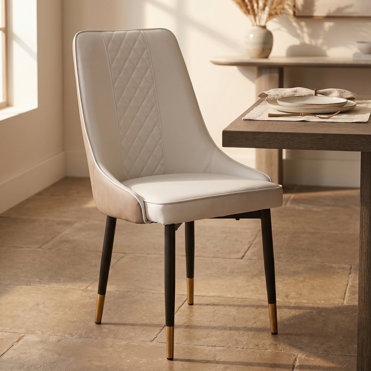 Allure Leather Dining Chairs in Steel Legs with Gold Accent Tips