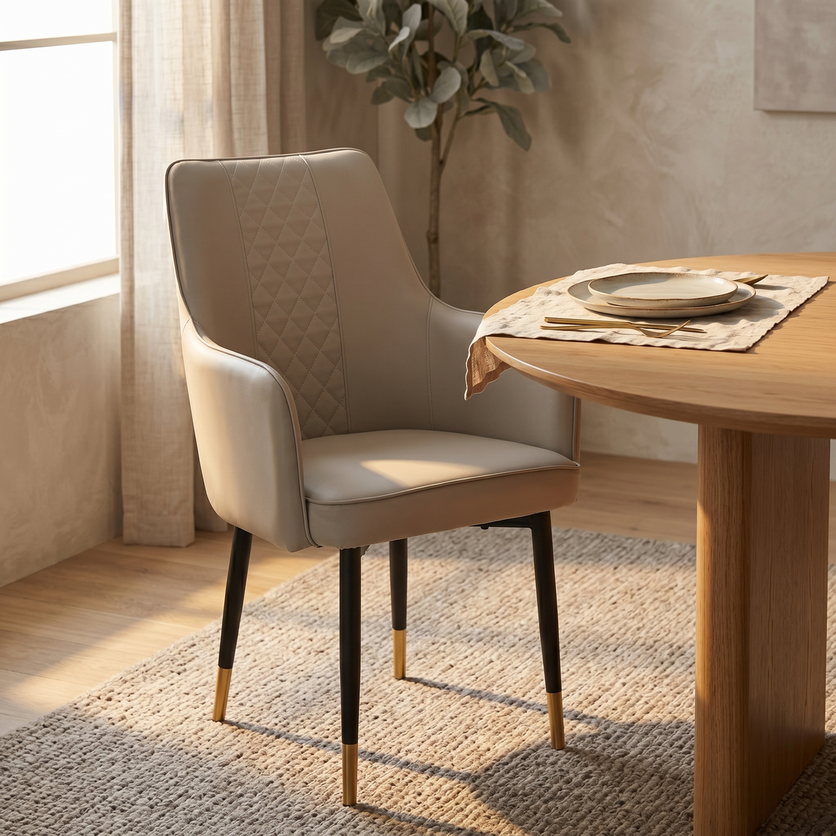 Allure Leather Dining Chairs in Steel Legs with Gold Accent Tips