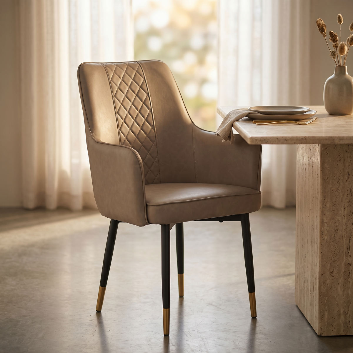 Allure Leather Dining Chairs in Steel Legs with Gold Accent Tips