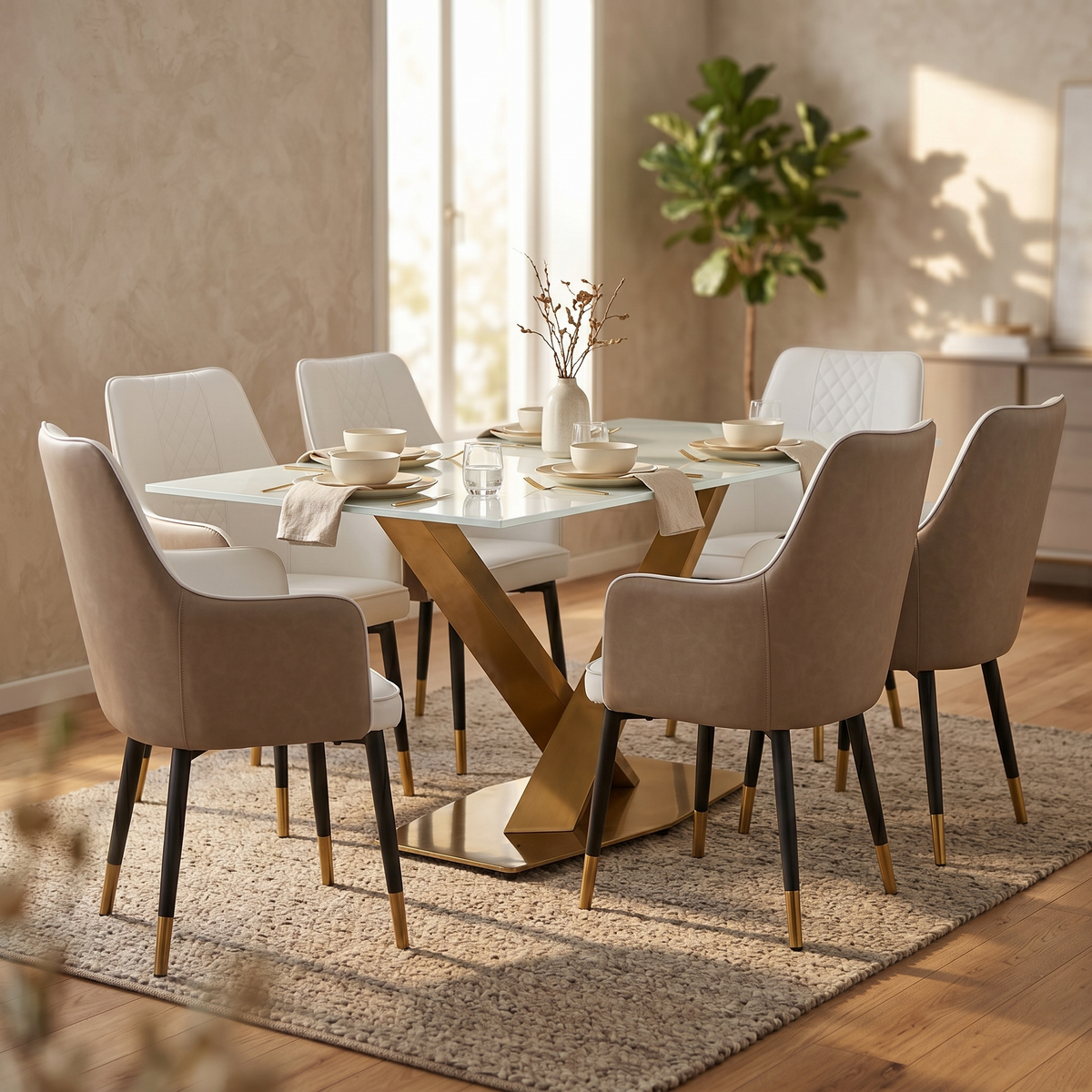 Allure Leather Dining Chairs in Steel Legs with Gold Accent Tips