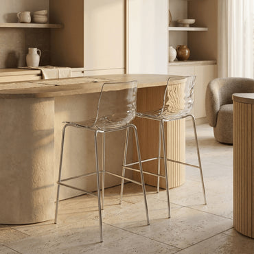 Astor Plastic Bar Stool – Chrome Steel Base with Ripple Swirl Seat Design and Footrest