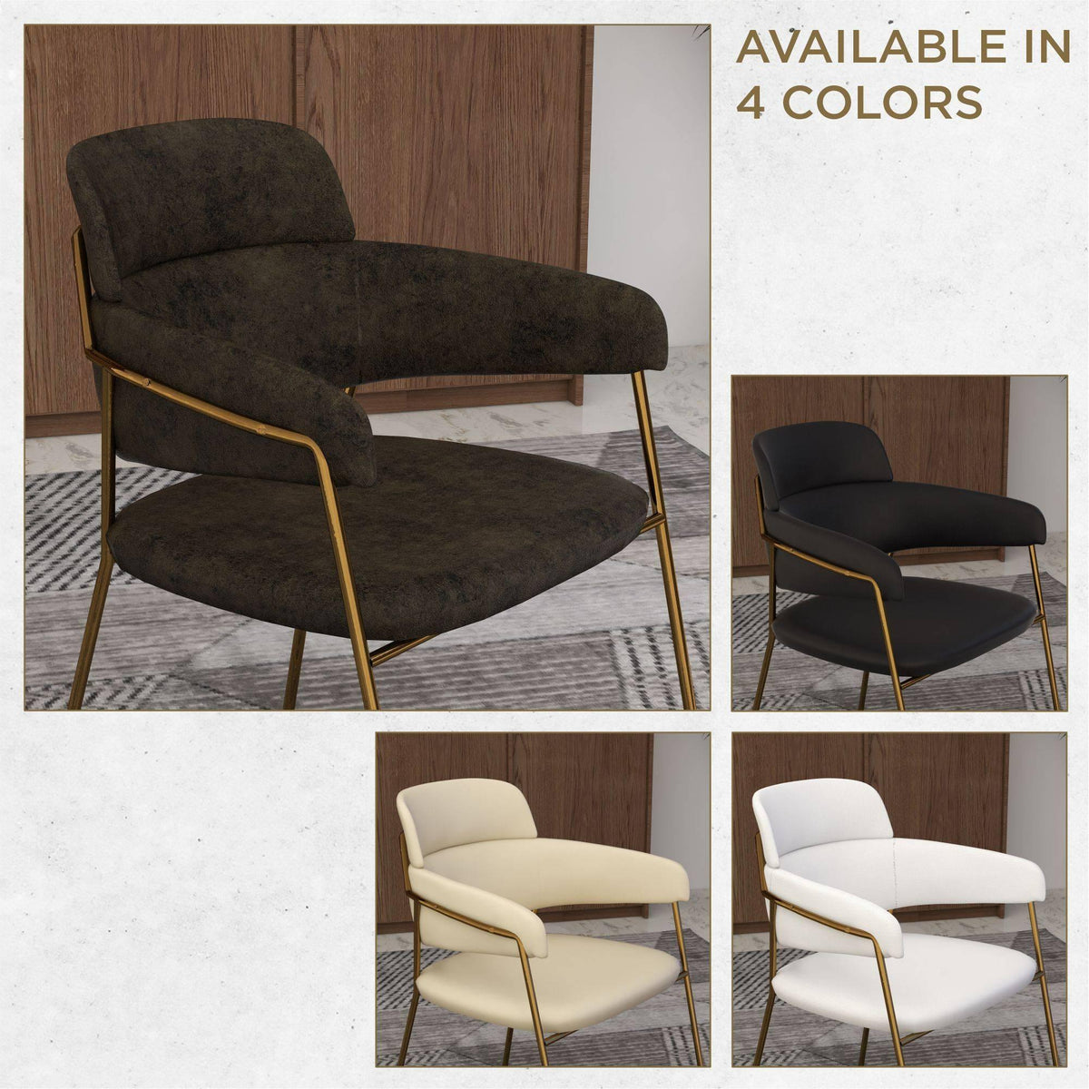 Axis Upholstered Dining Chair with Curved Open-Back Design and Gold Stainless Steel Legs - Elax Furniture
