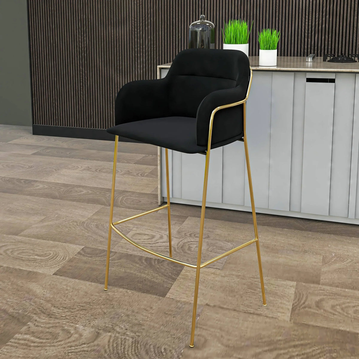 Axis 40" Low-Back Bar Stool Ergonomic Pub Chair with Gold Stainless Steel Base - Elax Furniture