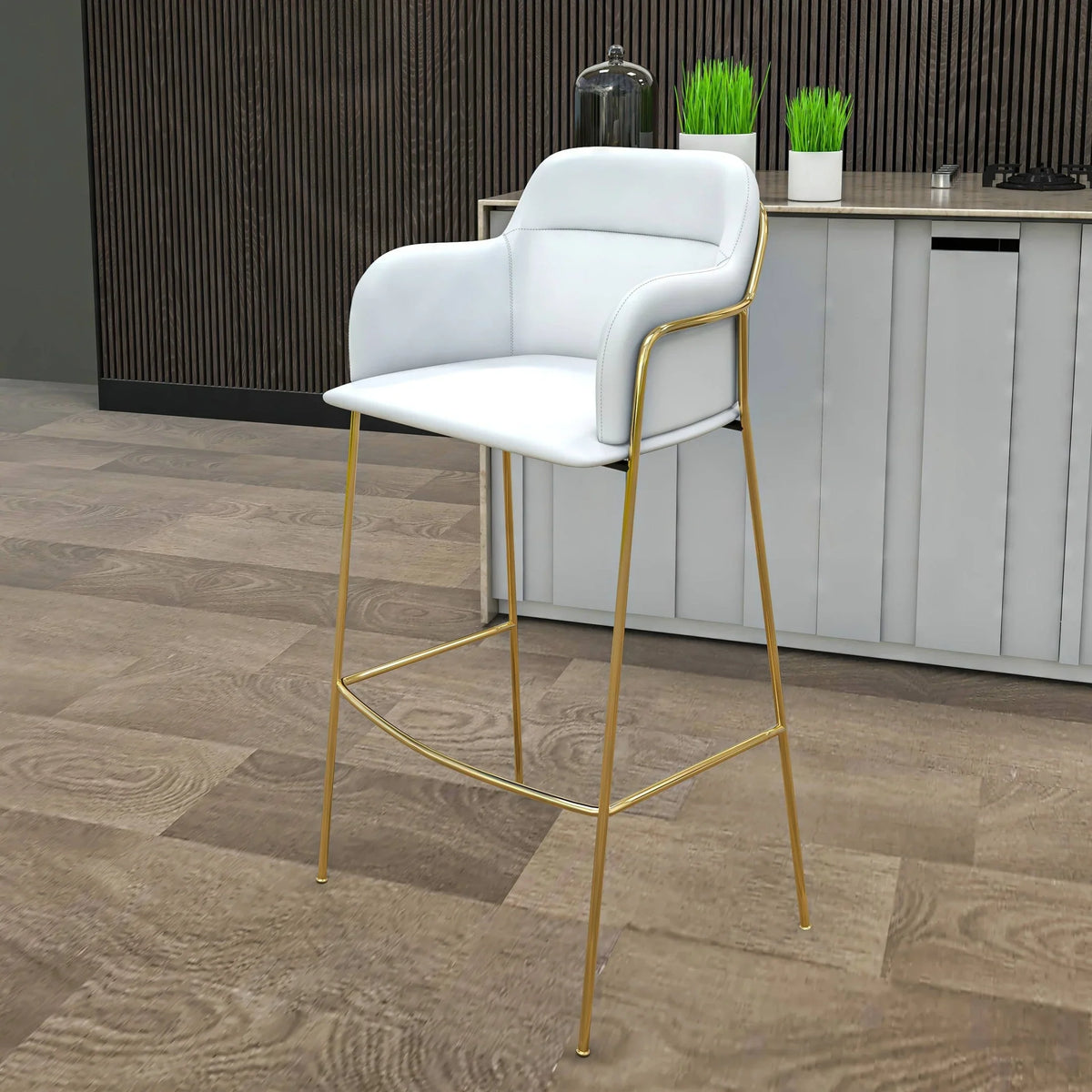 Axis 40" Low-Back Bar Stool Ergonomic Pub Chair with Gold Stainless Steel Base - Elax Furniture