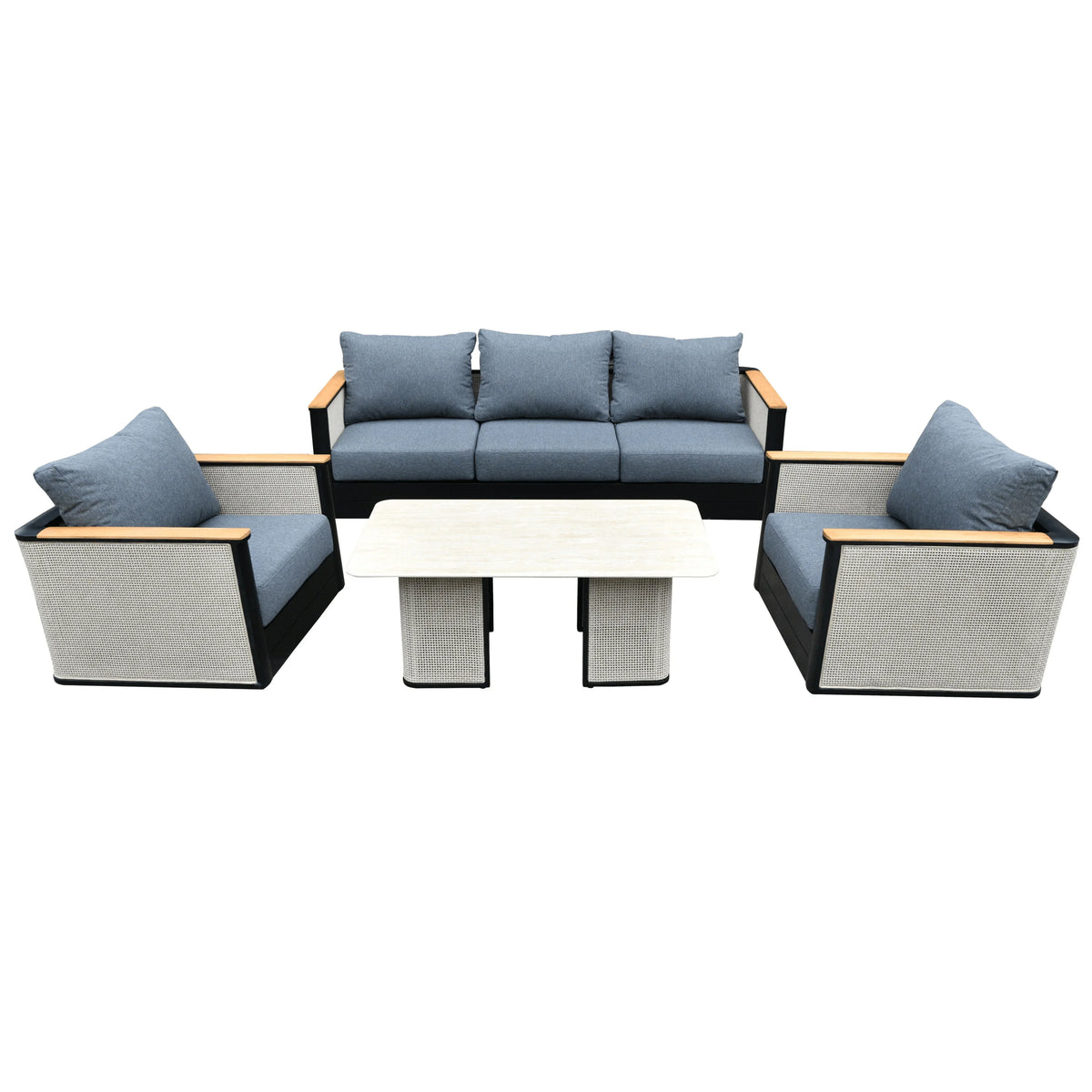 LeisureMod Arvin 4-Piece Conversation Set with Coffee Table, Sofa, and 2 Accent Chairs - Elax Furniture