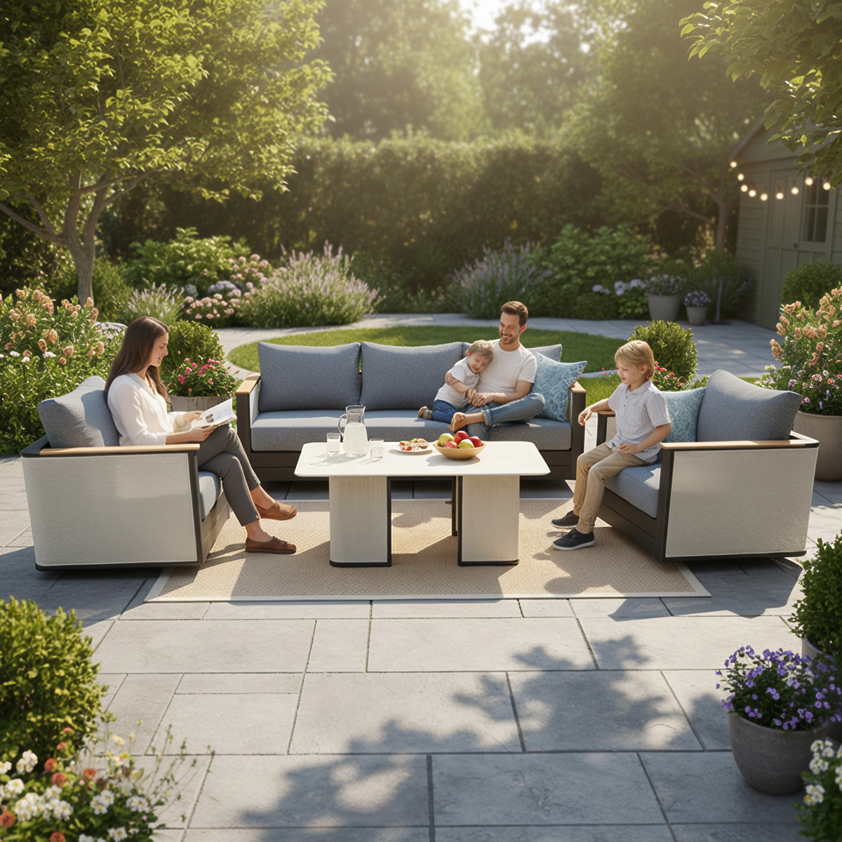 LeisureMod Arvin 4-Piece Conversation Set with Coffee Table, Sofa, and 2 Accent Chairs
