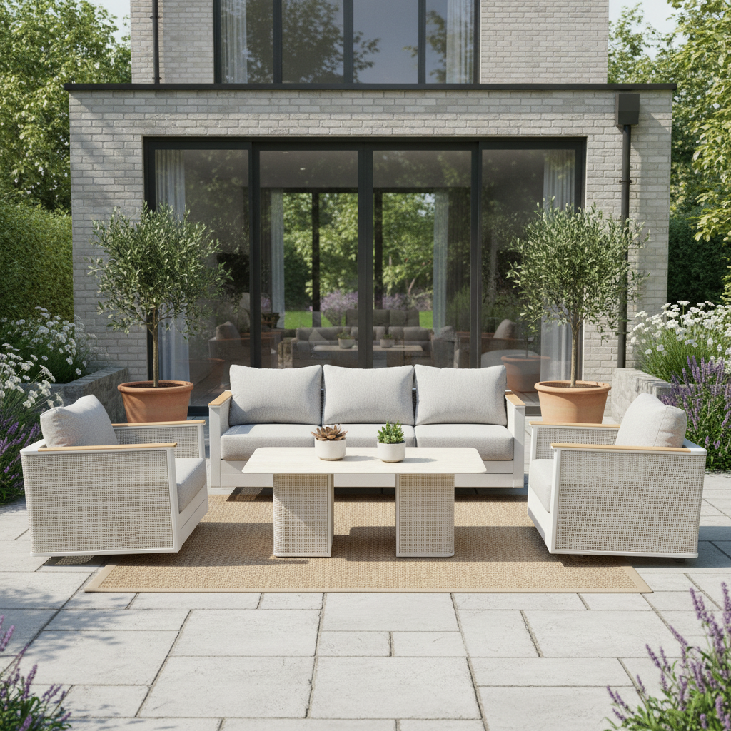LeisureMod Arvin 4-Piece Conversation Set with Coffee Table, Sofa, and 2 Accent Chairs