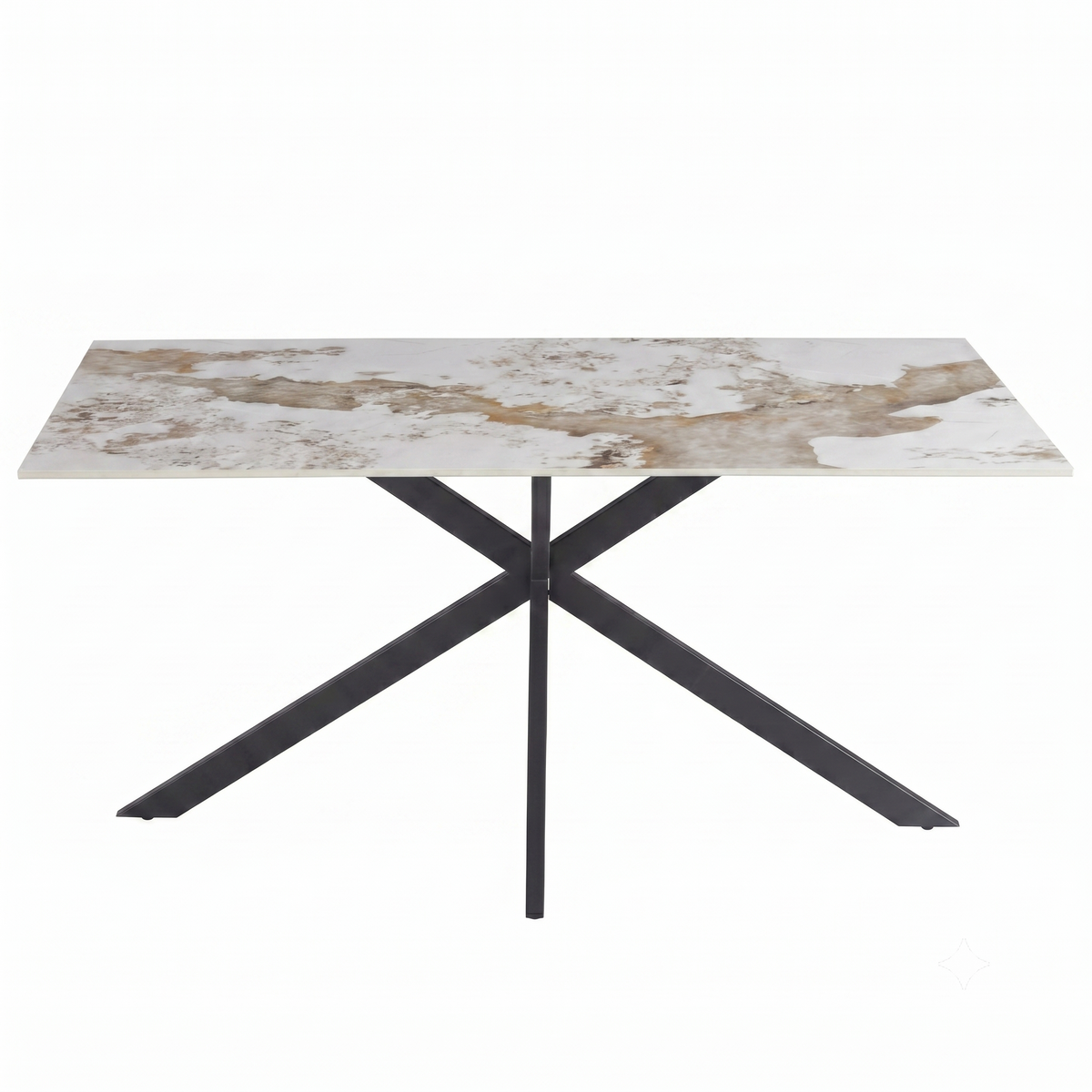 Apex 48 in. Rectangular Dining Table with Sintered Stone Tabletop in Black Steel Base