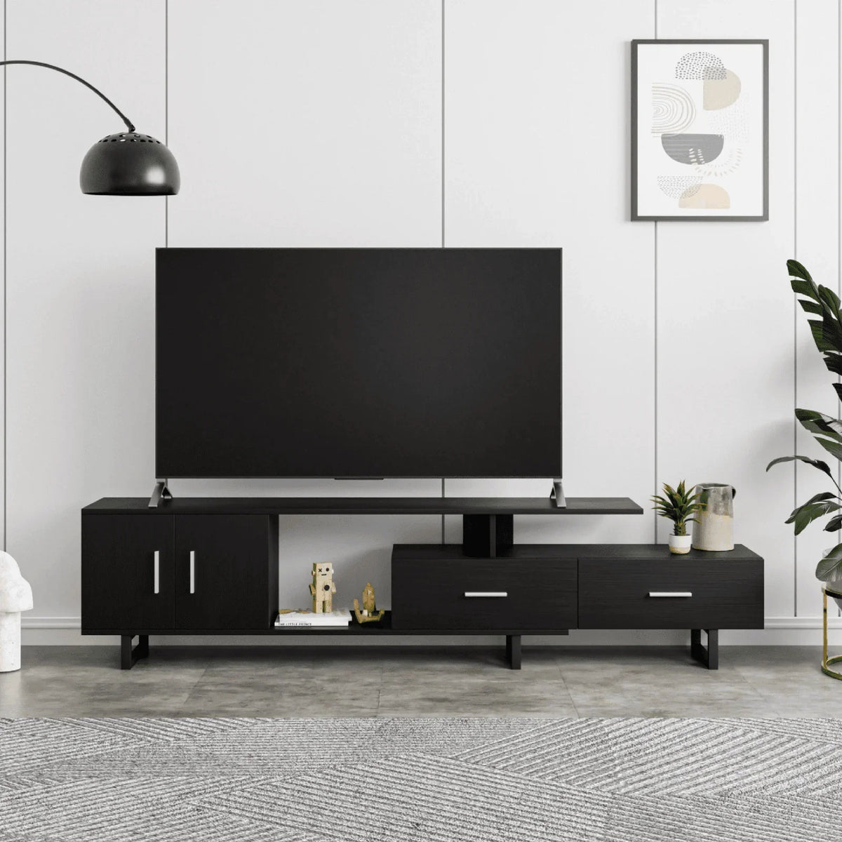 Avery Mid-Century Modern TV Stand with MDF Cabinet and Powder Coated Steel Legs - Elax Furniture