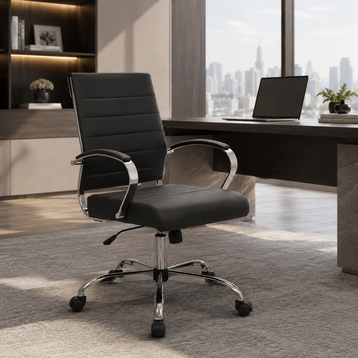 Benmar Mid-Back Leather Office Conference Chair Adjustable Height, Swivel, and Tilt