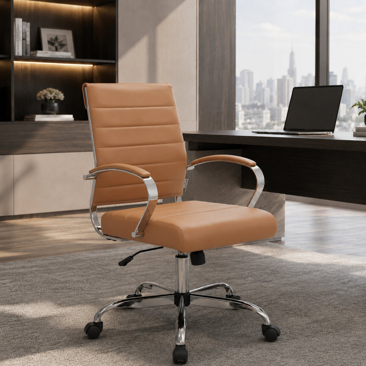 Benmar Mid-Back Leather Office Conference Chair Adjustable Height, Swivel, and Tilt