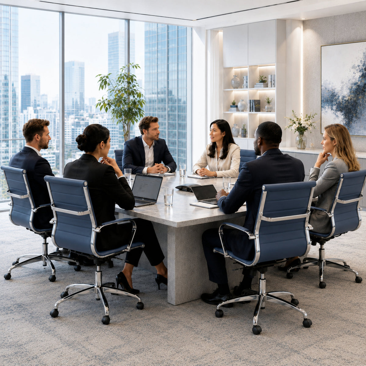 Benmar Mid-Back Leather Office Conference Chair Adjustable Height, Swivel, and Tilt