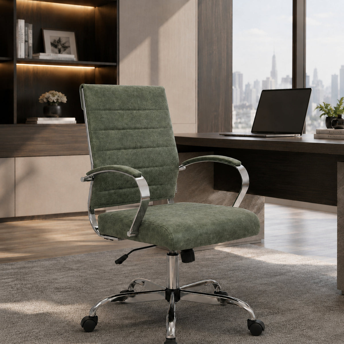 Benmar Mid-Back Leather Office Conference Chair Adjustable Height, Swivel, and Tilt