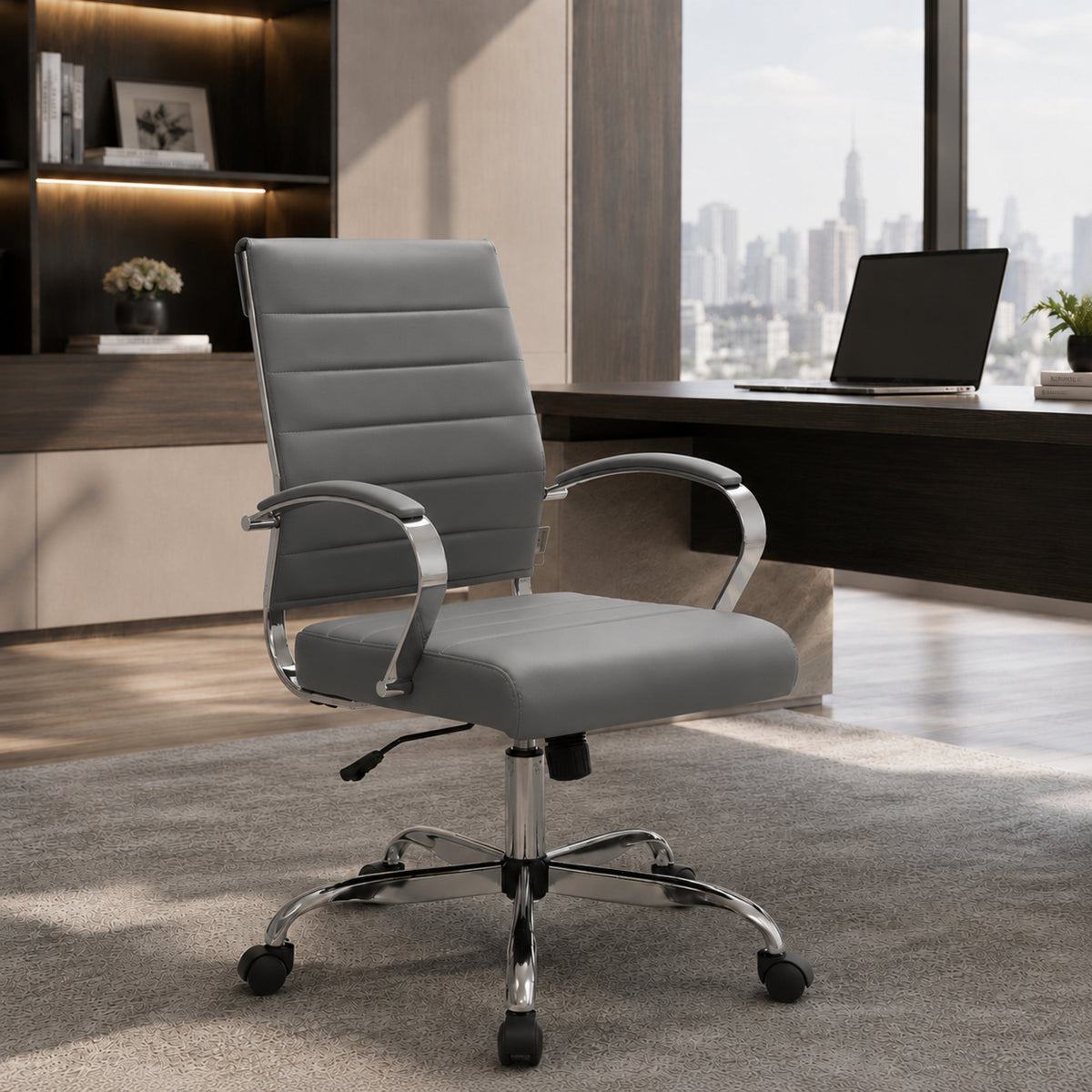 Benmar Mid-Back Leather Office Conference Chair Adjustable Height, Swivel, and Tilt