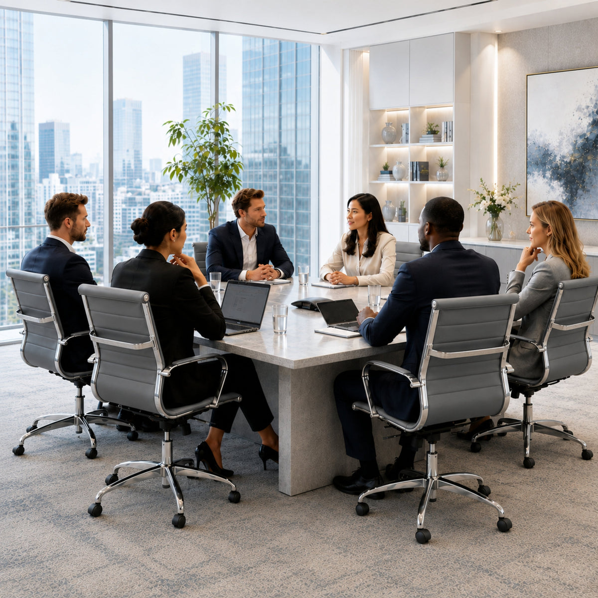 Benmar Mid-Back Leather Office Conference Chair Adjustable Height, Swivel, and Tilt