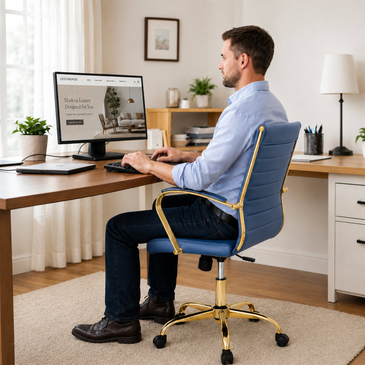 Benmar Mid-Back Leather Office Conference Chair Adjustable Height, Swivel, and Tilt