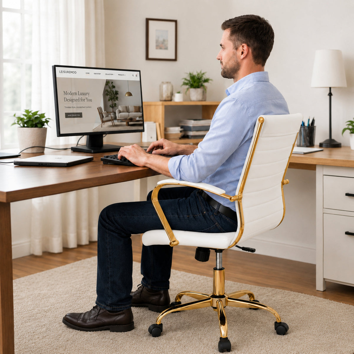 Benmar Mid-Back Leather Office Conference Chair Adjustable Height, Swivel, and Tilt