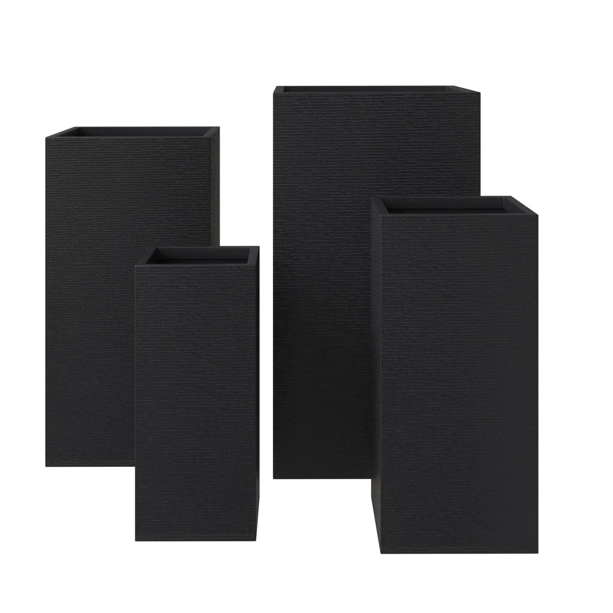 Basalt 4-Piece Fiberstone and MGO Clay Planter Set, Mid-Century Modern Tall Square Planter Pot for Indoor and Outdoor - Elax Furniture